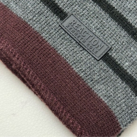 Reaction Kenneth Cole KC Mens Gift Set Winter Scarf Uncuffed Beanie Hat Charcoal - Picture 6 of 14